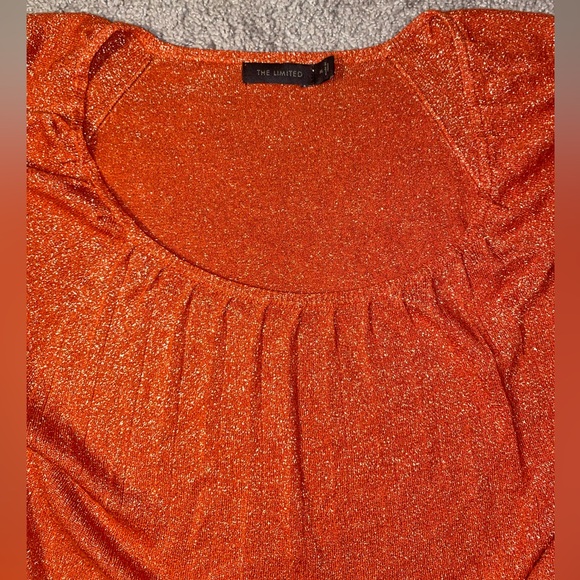 The Limited Women’s Shimmery Metallic Orange Short Sleeve Blouse Party Top Med - Picture 2 of 9